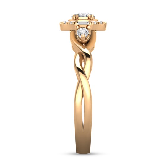 1/3 CT. T.w. Oval Diamond Frame Twist Shank Ring in 10K Rose Gold