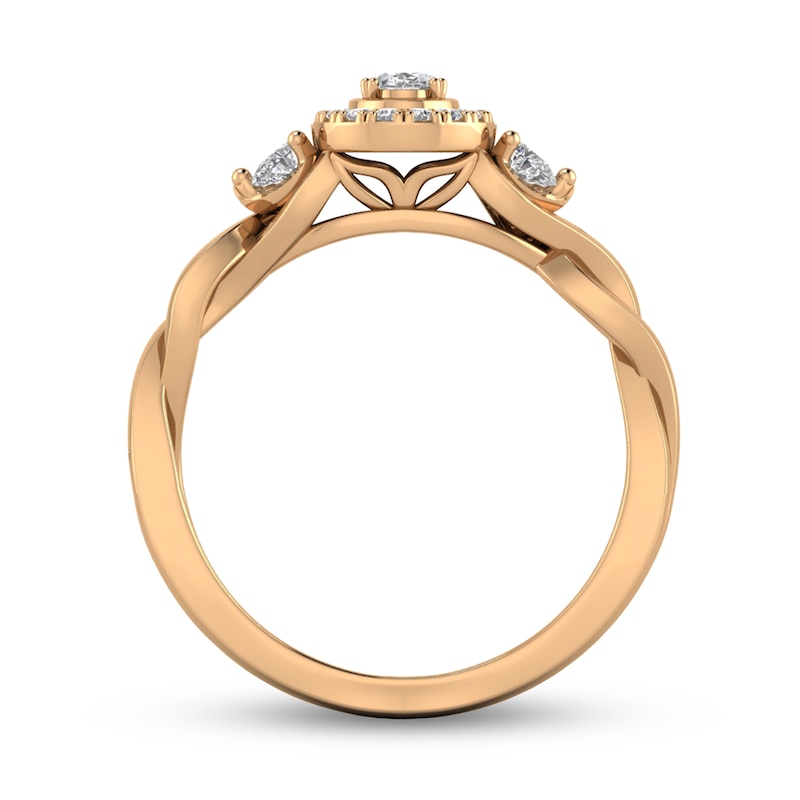 Main Image 3 of 1/3 CT. T.W. Oval Diamond Frame Twist Shank Ring in 10K Rose Gold