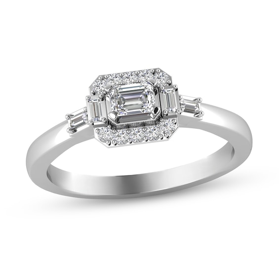 Sideways 1/3 CT. T.w. Emerald-Cut Diamond Frame Ring in 10K White Gold