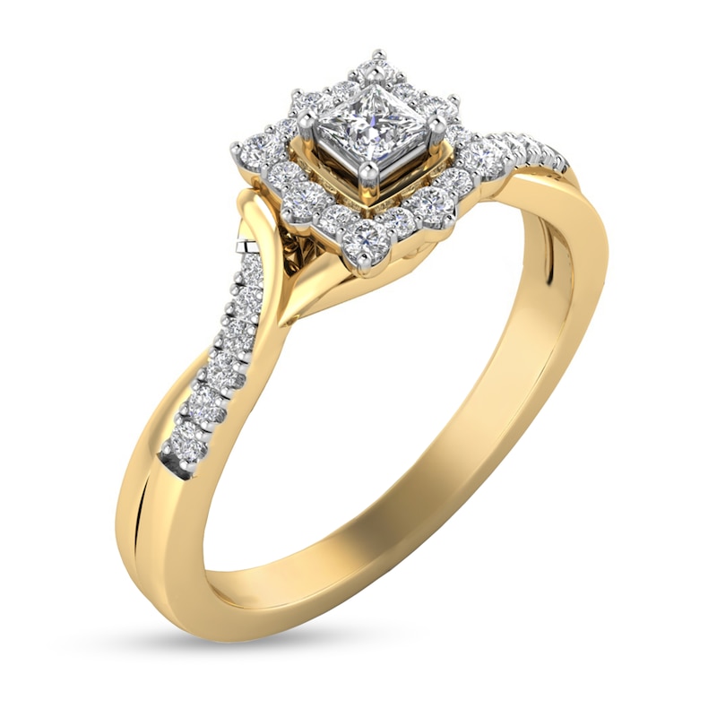 Main Image 2 of 1/4 CT. T.W. Princess-Cut Diamond Square Frame Criss-Cross Ring in 10K Gold
