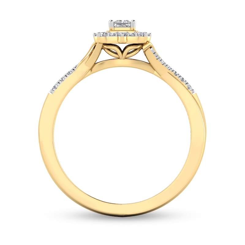 Main Image 3 of 1/4 CT. T.W. Princess-Cut Diamond Square Frame Criss-Cross Ring in 10K Gold