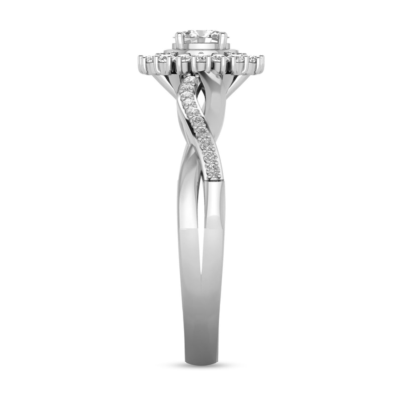 Main Image 2 of 1/3 CT. T.W. Oval Diamond Shadow Frame Twist Shank Ring in 10K White Gold