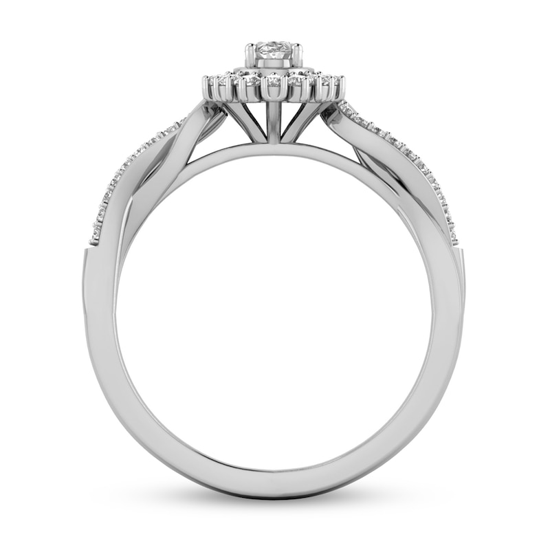 Main Image 3 of 1/3 CT. T.W. Oval Diamond Shadow Frame Twist Shank Ring in 10K White Gold