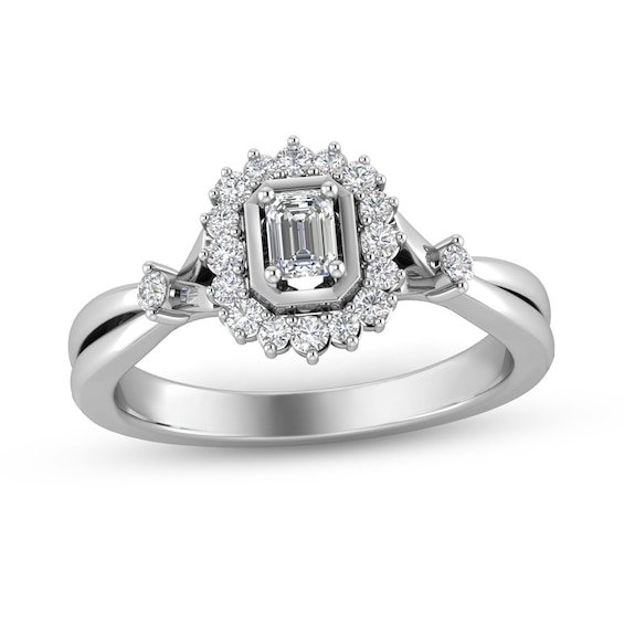 3/8 CT. T.w. Emerald-Cut Diamond Shadow Frame Split Shank Ring in 10K White Gold