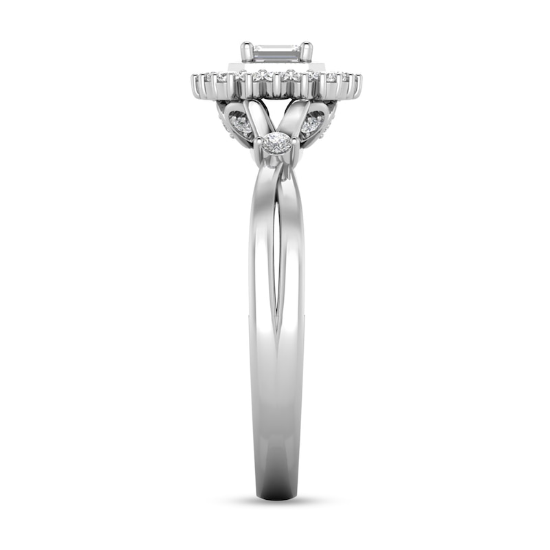 Main Image 2 of 3/8 CT. T.W. Emerald-Cut Diamond Shadow Frame Split Shank Ring in 10K White Gold