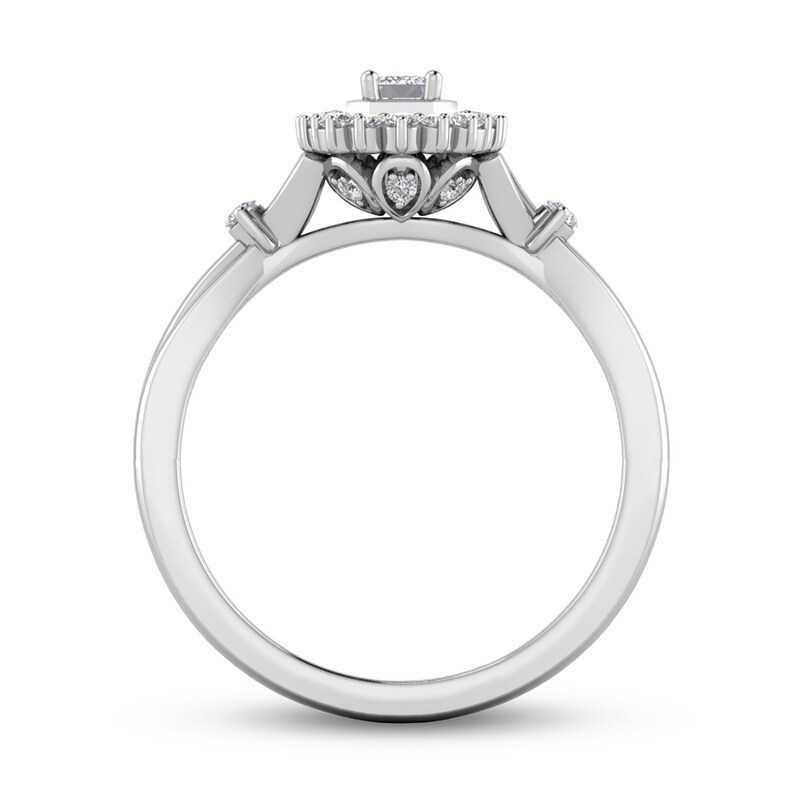 Main Image 3 of 3/8 CT. T.W. Emerald-Cut Diamond Shadow Frame Split Shank Ring in 10K White Gold