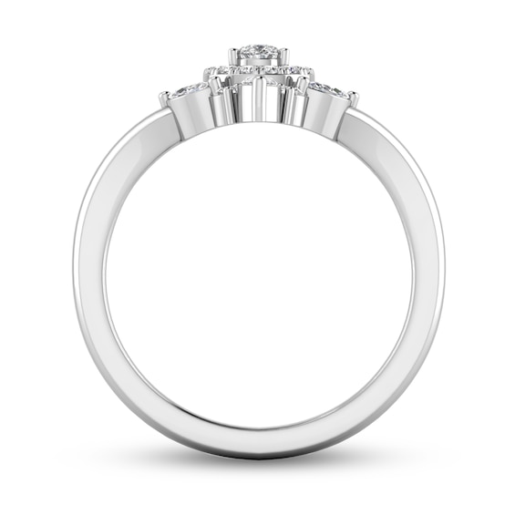 3/8 CT. T.w. Multi-Shaped Diamond Teardrop Frame Chevron Ring in 10K White Gold
