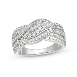3/4 CT. T.W. Diamond Double Row Wave Bypass Ring in 10K White Gold