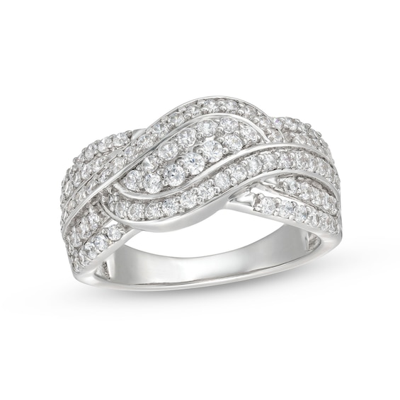 3/4 CT. T.w. Diamond Double Row Wave Bypass Ring in 10K White Gold