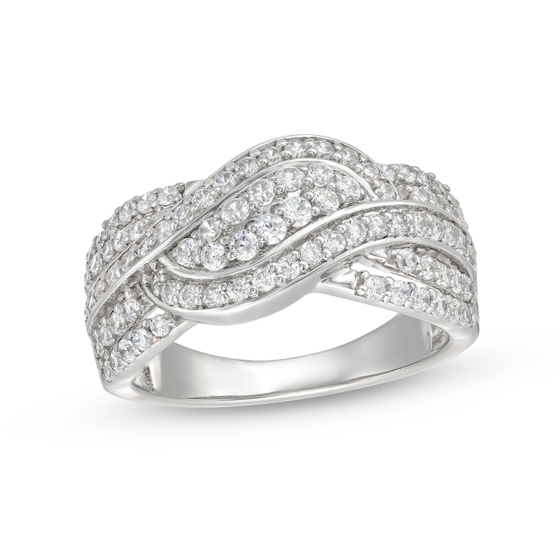 Main Image 1 of 3/4 CT. T.W. Diamond Double Row Wave Bypass Ring in 10K White Gold