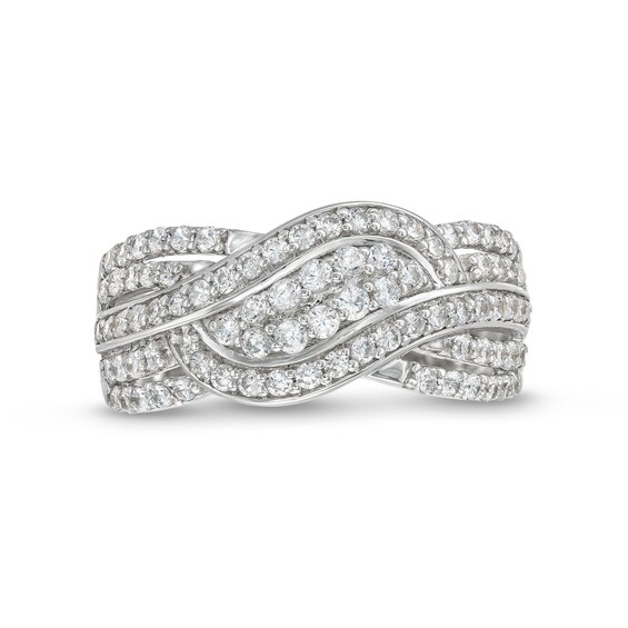 3/4 CT. T.w. Diamond Double Row Wave Bypass Ring in 10K White Gold