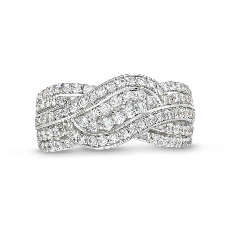 Main Image 4 of 3/4 CT. T.W. Diamond Double Row Wave Bypass Ring in 10K White Gold