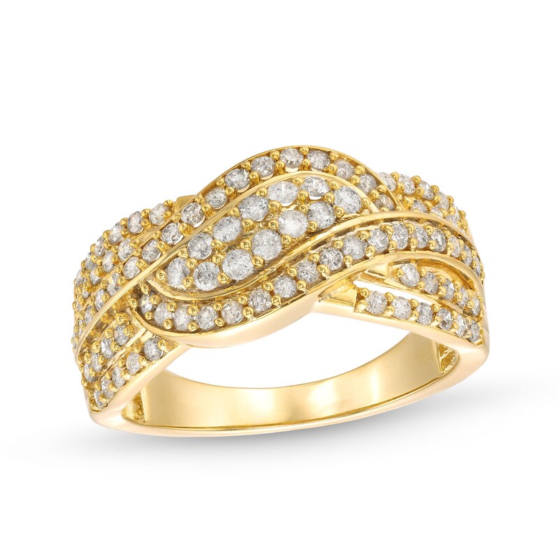 Main Image 1 of 3/4 CT. T.W. Diamond Double Row Wave Bypass Ring in 10K Gold