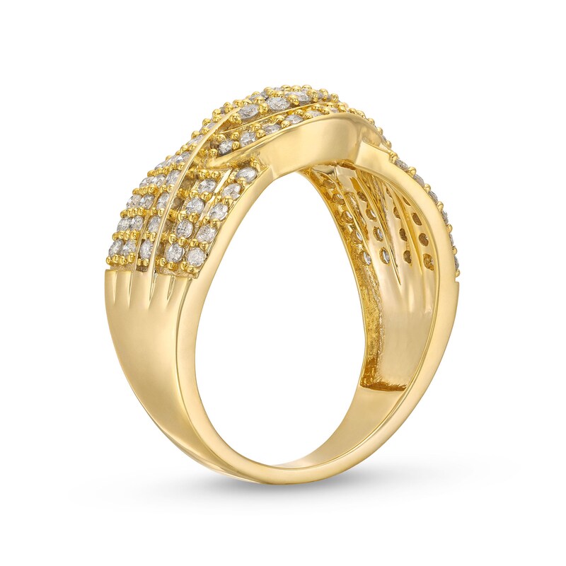 Main Image 3 of 3/4 CT. T.W. Diamond Double Row Wave Bypass Ring in 10K Gold