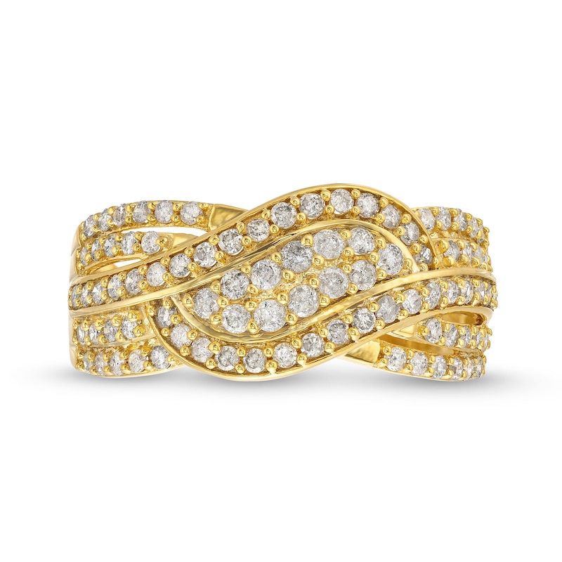 Main Image 4 of 3/4 CT. T.W. Diamond Double Row Wave Bypass Ring in 10K Gold