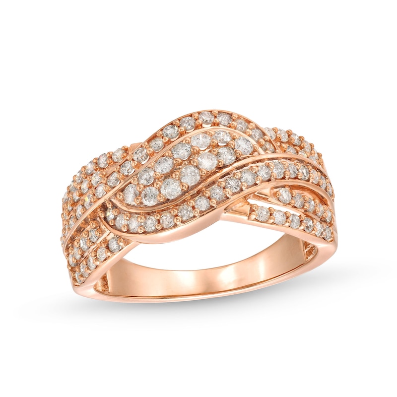 Main Image 1 of 3/4 CT. T.W. Diamond Double Row Wave Bypass Ring in 10K Rose Gold