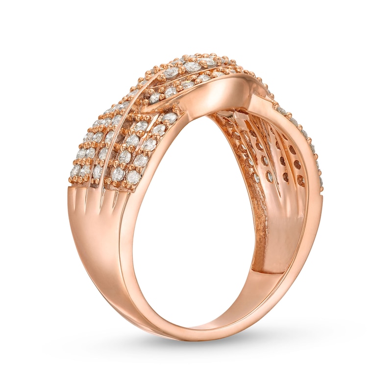 Main Image 3 of 3/4 CT. T.W. Diamond Double Row Wave Bypass Ring in 10K Rose Gold