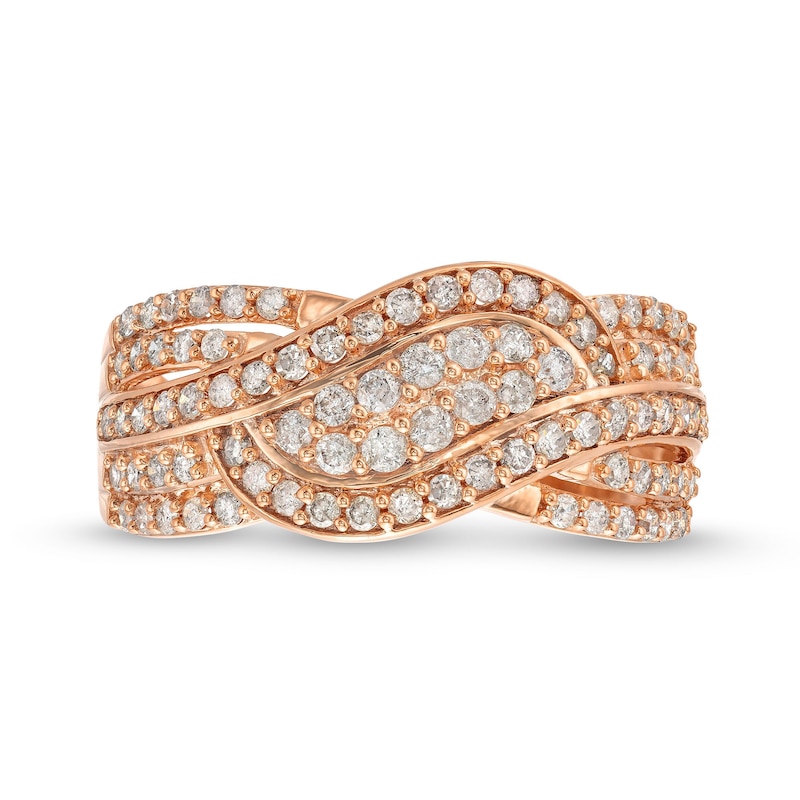 Main Image 4 of 3/4 CT. T.W. Diamond Double Row Wave Bypass Ring in 10K Rose Gold