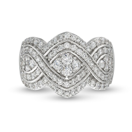 1 CT. T.w. Quad Diamond Edge Infinity Braid Ring in 10K White Gold