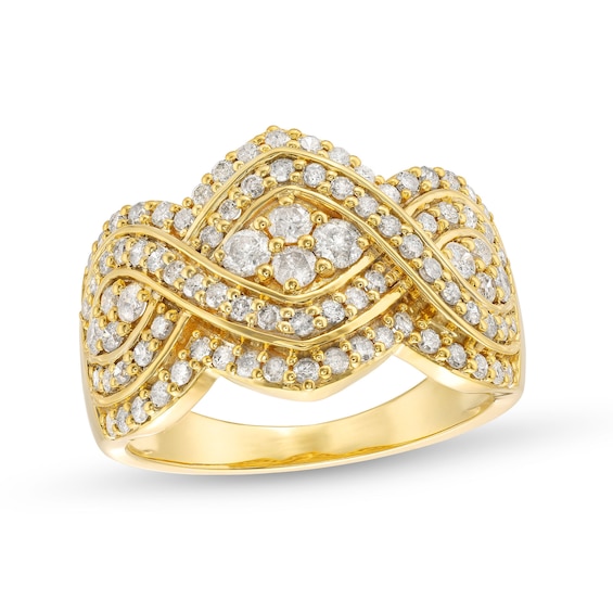 1 CT. T.w. Quad Diamond Edge Infinity Braid Ring in 10K Gold