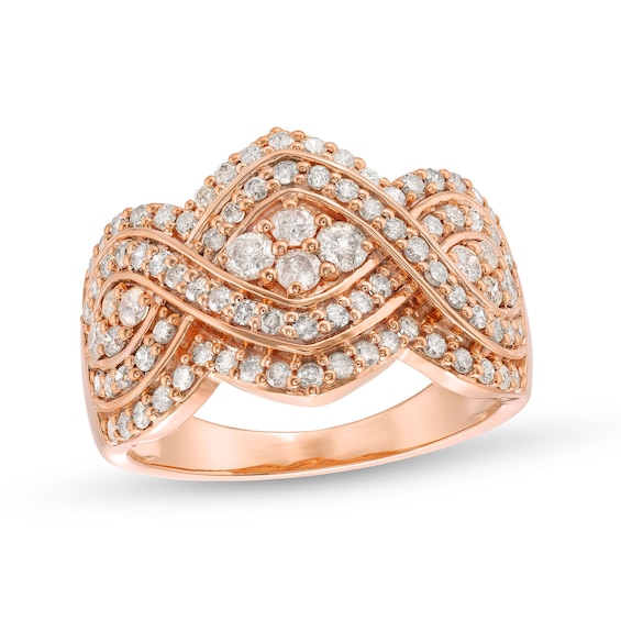 1 CT. T.w. Quad Diamond Edge Infinity Braid Ring in 10K Rose Gold