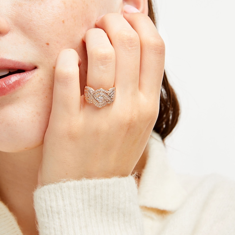Main Image 2 of 1 CT. T.W. Quad Diamond Edge Infinity Braid Ring in 10K Rose Gold