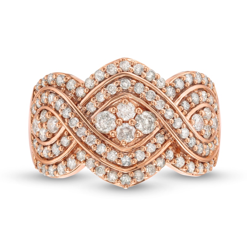 Main Image 4 of 1 CT. T.W. Quad Diamond Edge Infinity Braid Ring in 10K Rose Gold