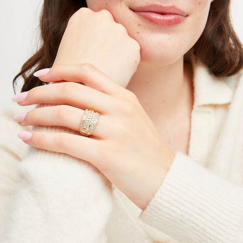 Main Image 2 of 2 CT. T.W. Diamond Layered Overlay Multi-Row Band in 10K Gold