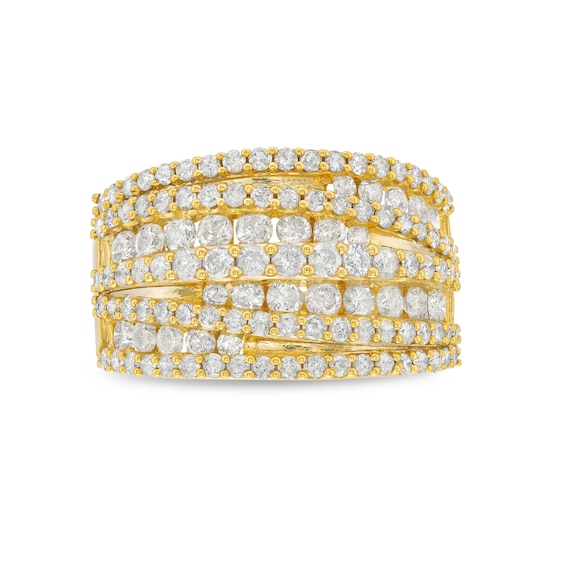 2 CT. T.w. Diamond Layered Overlay Multi-Row Band in 10K Gold