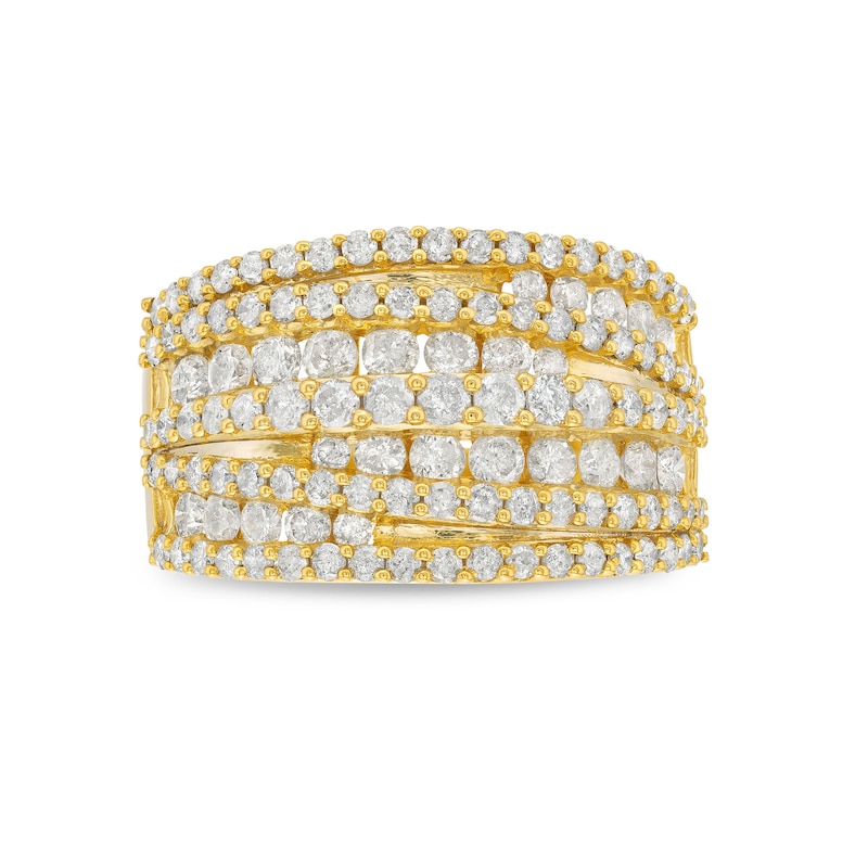 Main Image 4 of 2 CT. T.W. Diamond Layered Overlay Multi-Row Band in 10K Gold