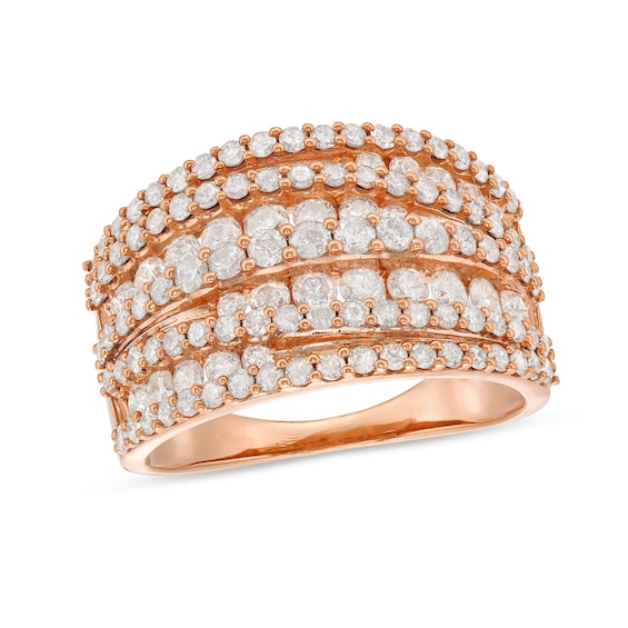 2 CT. T.w. Diamond Layered Overlay Multi-Row Band in 10K Rose Gold