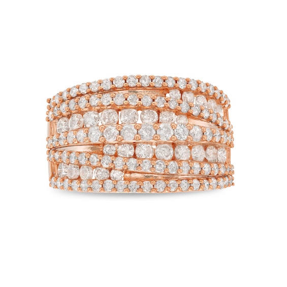 2 CT. T.w. Diamond Layered Overlay Multi-Row Band in 10K Rose Gold