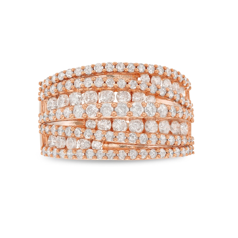 Main Image 4 of 2 CT. T.W. Diamond Layered Overlay Multi-Row Band in 10K Rose Gold