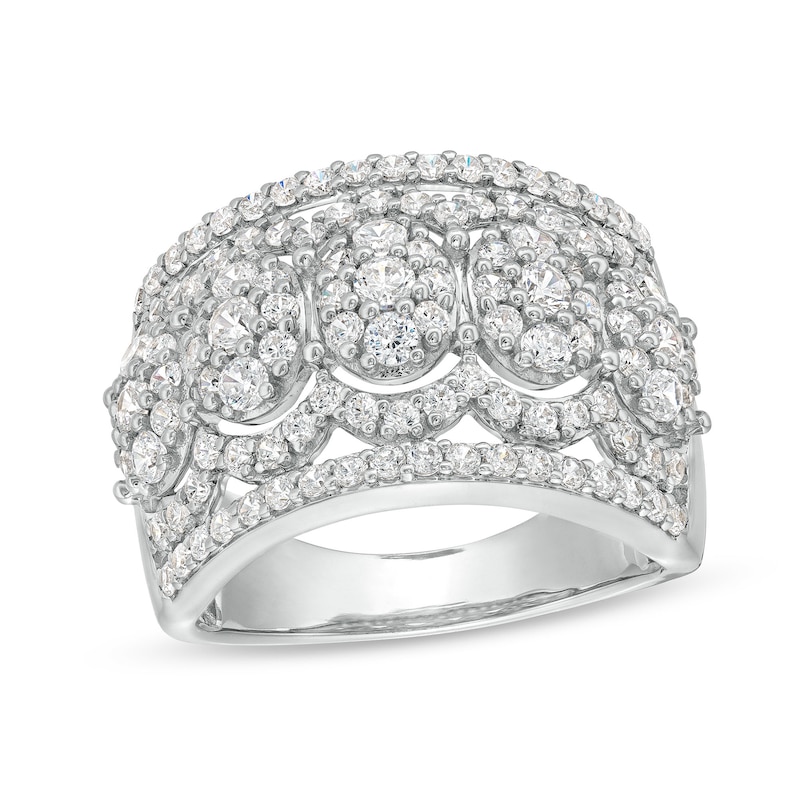 Main Image 1 of 1-1/2 CT. T.W. Oval Multi-Diamond Edge Wide Band in 10K White Gold