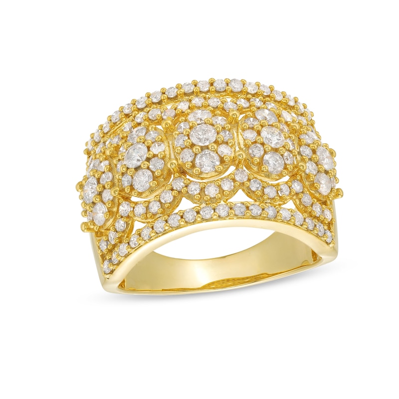 Main Image 1 of 1-1/2 CT. T.W. Oval Multi-Diamond Edge Wide Band in 10K Gold