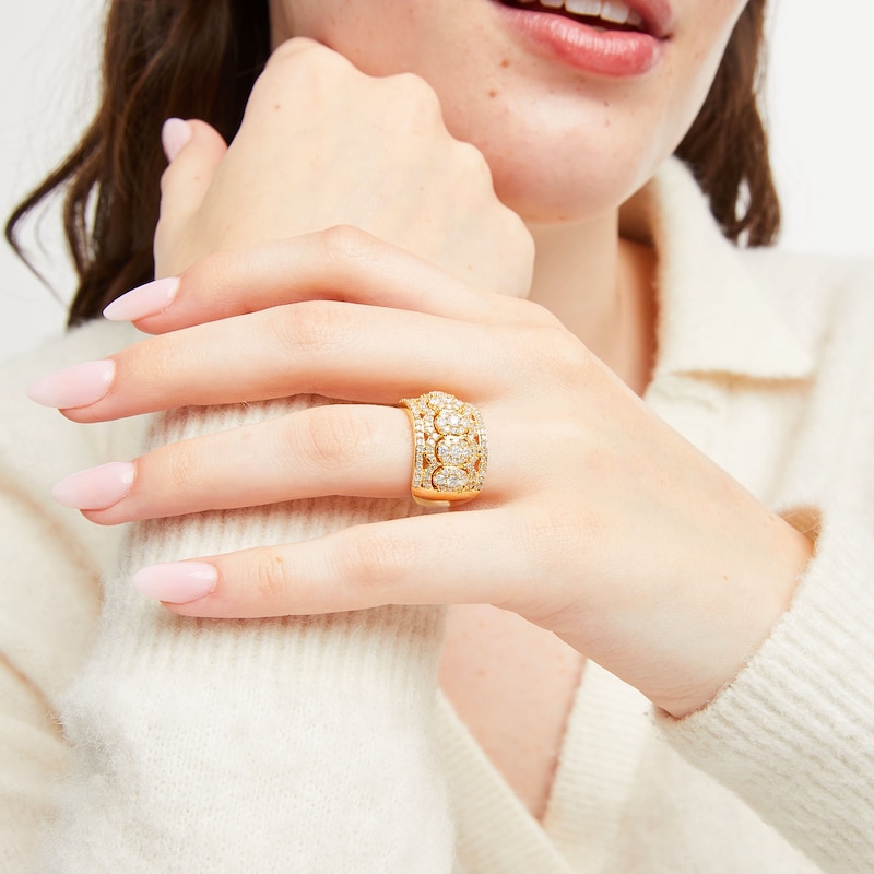 Main Image 2 of 1-1/2 CT. T.W. Oval Multi-Diamond Edge Wide Band in 10K Gold