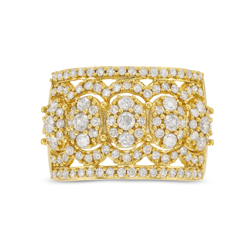 Main Image 4 of 1-1/2 CT. T.W. Oval Multi-Diamond Edge Wide Band in 10K Gold