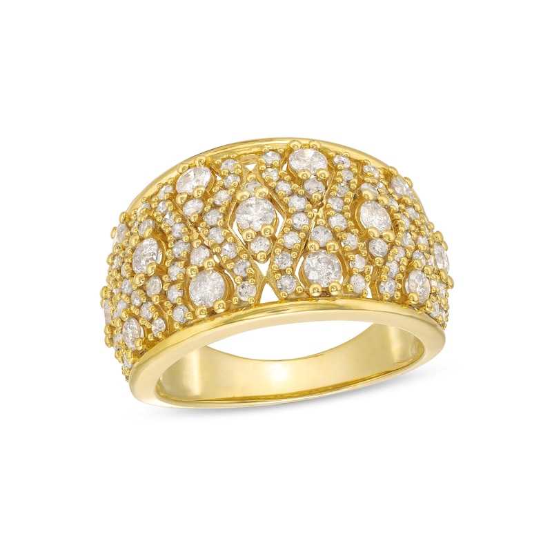 Main Image 1 of 1-1/2 CT. T.W. Diamond Geometric Pattern Wide Band in 10K Gold