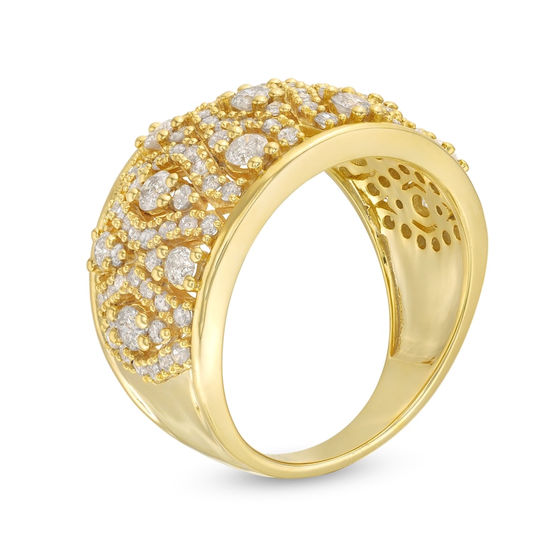 Main Image 3 of 1-1/2 CT. T.W. Diamond Geometric Pattern Wide Band in 10K Gold