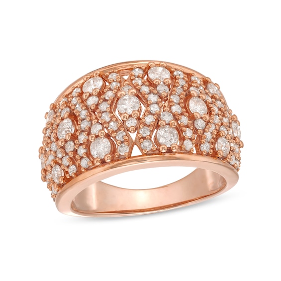 1-1/2 CT. T.w. Diamond Geometric Pattern Wide Band in 10K Rose Gold