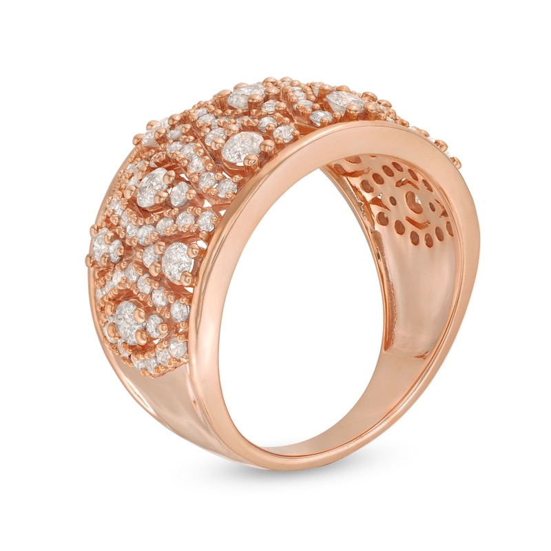 Main Image 3 of 1-1/2 CT. T.W. Diamond Geometric Pattern Wide Band in 10K Rose Gold