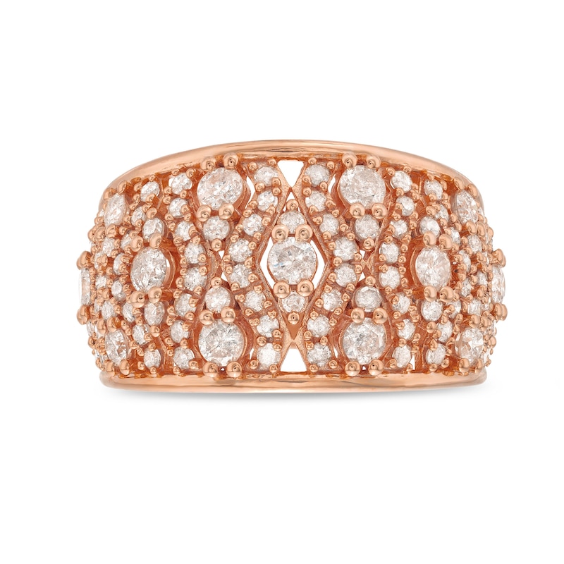 Main Image 4 of 1-1/2 CT. T.W. Diamond Geometric Pattern Wide Band in 10K Rose Gold
