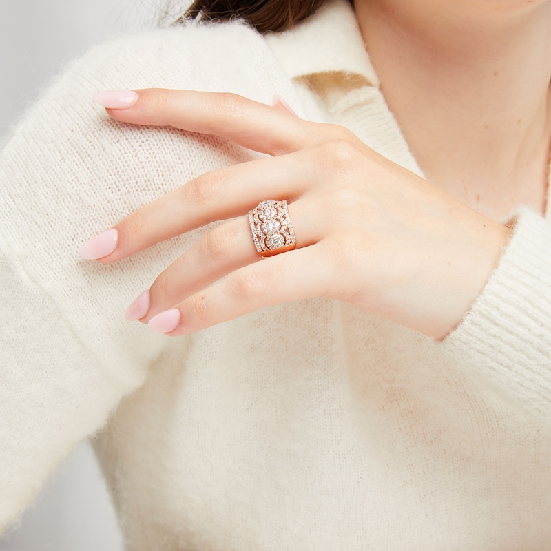 Main Image 2 of 1-1/2 CT. T.W. Oval Multi-Diamond Edge Wide Band in 10K Rose Gold