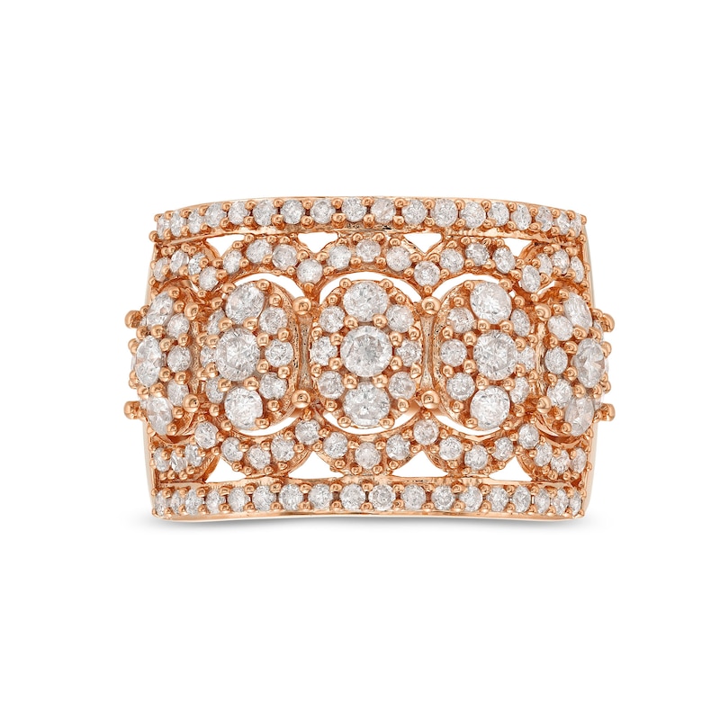 Main Image 4 of 1-1/2 CT. T.W. Oval Multi-Diamond Edge Wide Band in 10K Rose Gold
