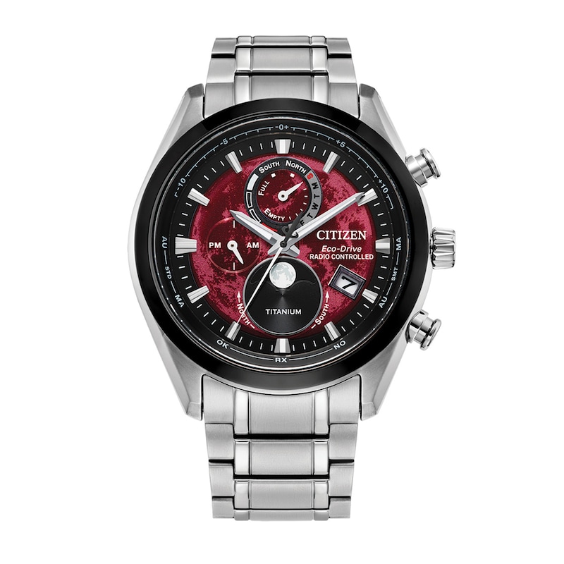 Main Image 1 of Men's Citizen Eco-Drive® Sport Luxury Super Titanium™ Radio Controlled Chrono Watch with Red Dial (Model: BY1018-55X)