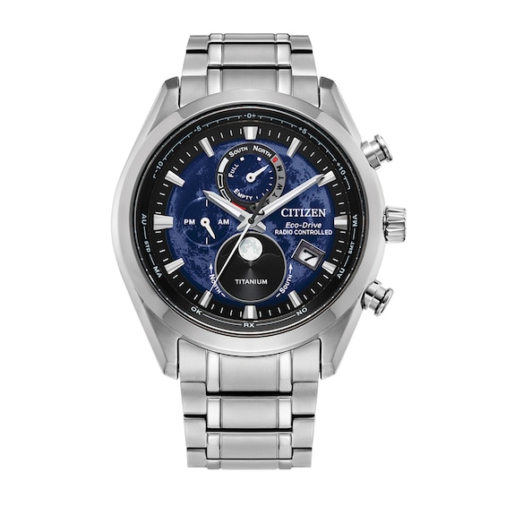 Men's Citizen Eco-DriveÂ® Sport Luxury Super Titaniumâ¢ Radio Controlled Chrono Watch with Blue Dial (Model: By1010-57L)