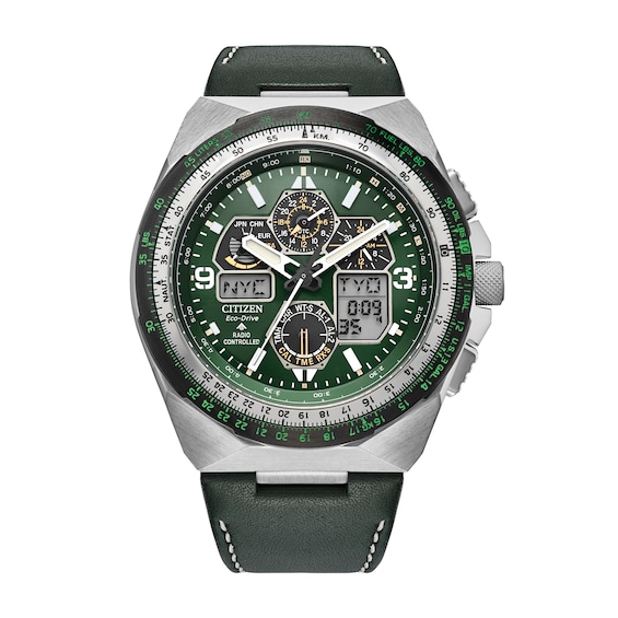 Men's Citizen Eco-DriveÂ® Promaster Air Skyhawk A-T Chronograph Green Strap Watch with Green Dial (Model: Jy8147-01X)