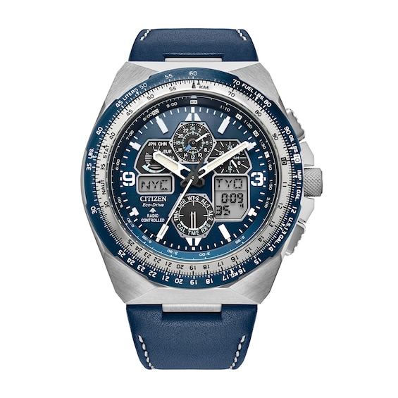 Men's Citizen Eco-DriveÂ® Promaster Air Skyhawk A-T Chronograph Blue Strap Watch with Blue Dial (Model: Jy8148-08L)