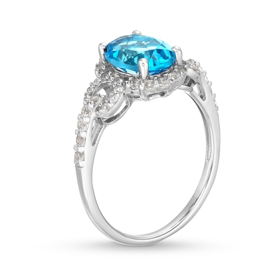 Oval Swiss Blue Topaz and White Lab-Created Sapphire Doorknocker Pendant, Ring and Drop Earrings Set in Sterling Silver