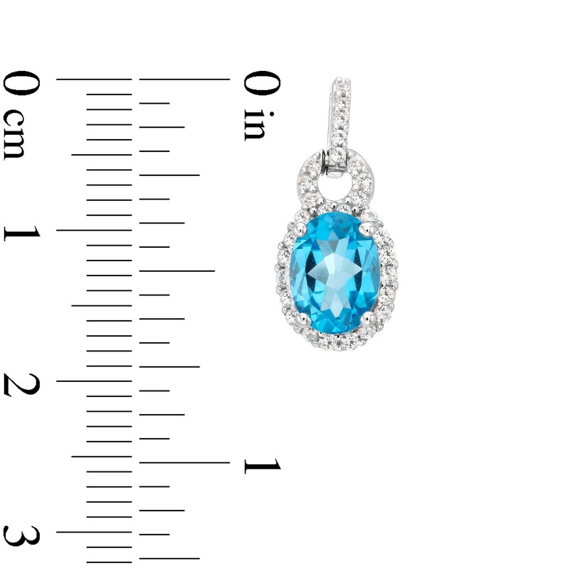 Main Image 6 of Oval Swiss Blue Topaz and White Lab-Created Sapphire Doorknocker Pendant, Ring and Drop Earrings Set in Sterling Silver